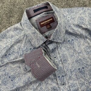 Johnston & Murphy Button Down Shirt M Blue Skull Paisley Excellent Mens